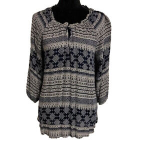 𝅺rebecca Malone navy blue and white blouse size large